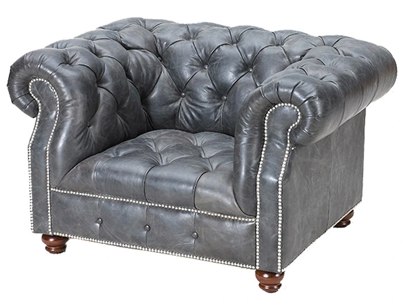 Gray Vintage Leather Chesterfield Chair 1