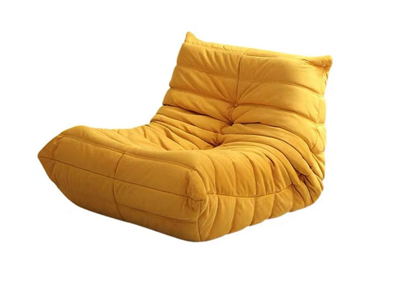 Fabric French Modern Suede Fabric Yellow Orange Single Seater Leisure Togo Sofa Chair 1