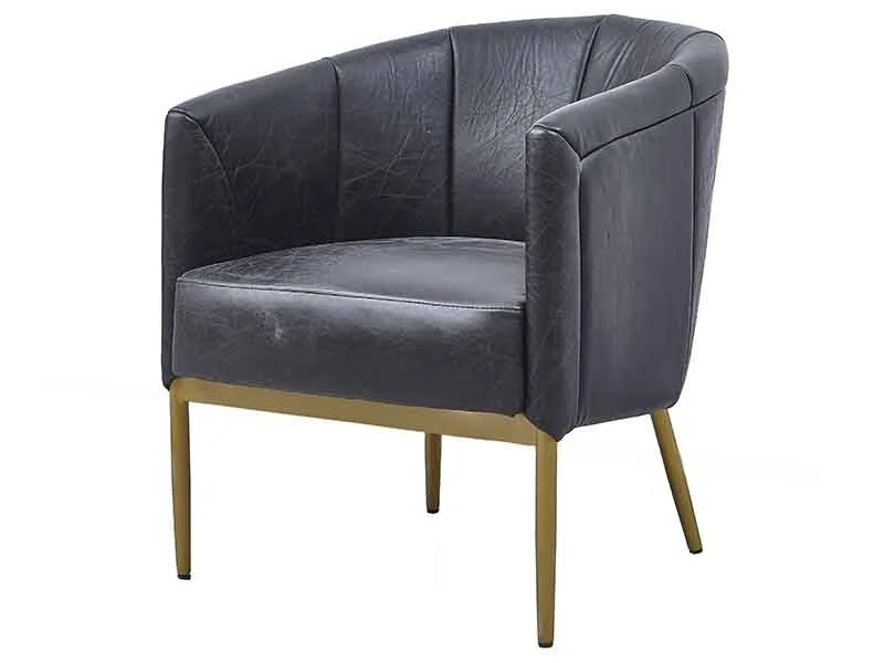 Golden Color Legs Black Vintage Leather Tub Chair Sofa 1
