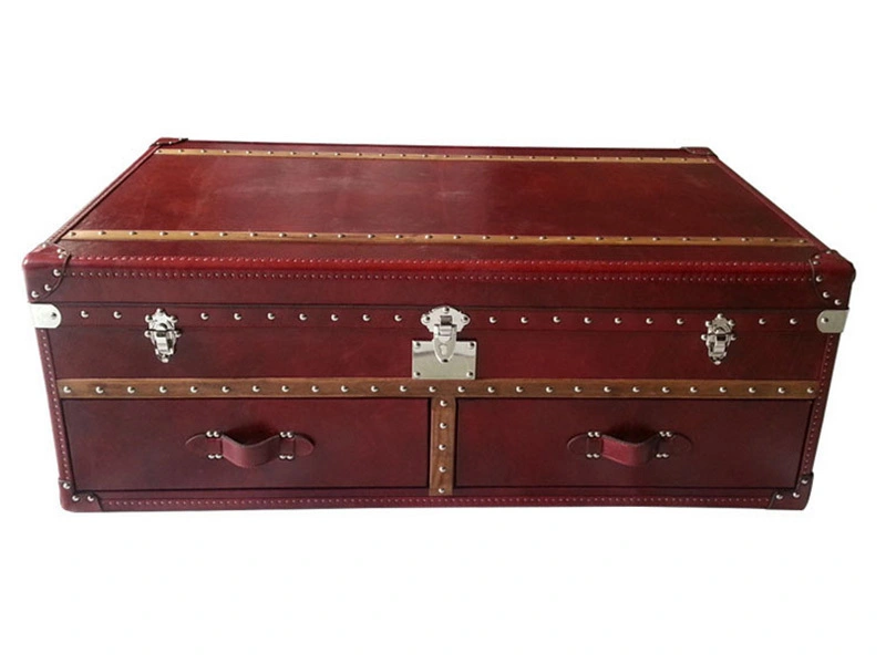 Antique Red Leather Sofa Trunk 1