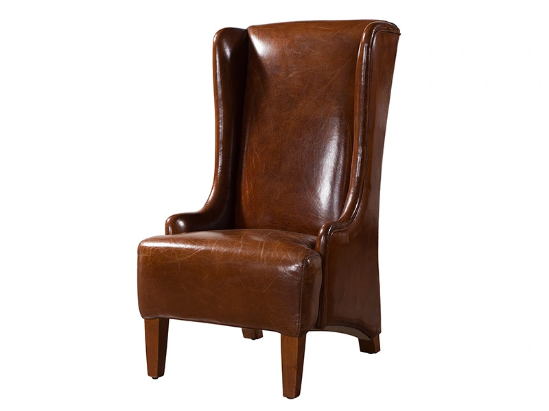 Vintage High Wing Back Leather Chair 1