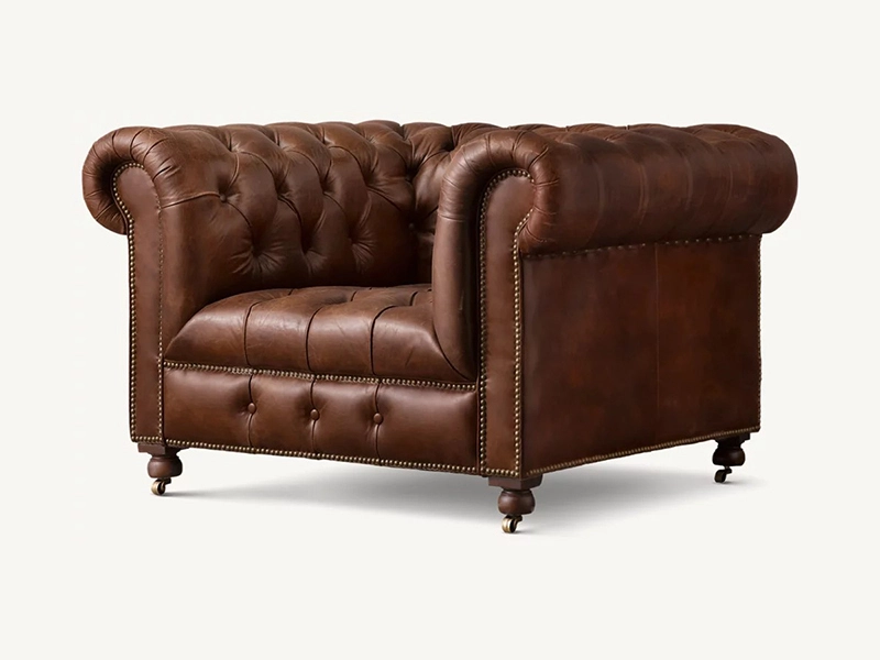 Antique Style Top Grain Leather Sofa Chesterfield Leather Sofa Set Living Room 1