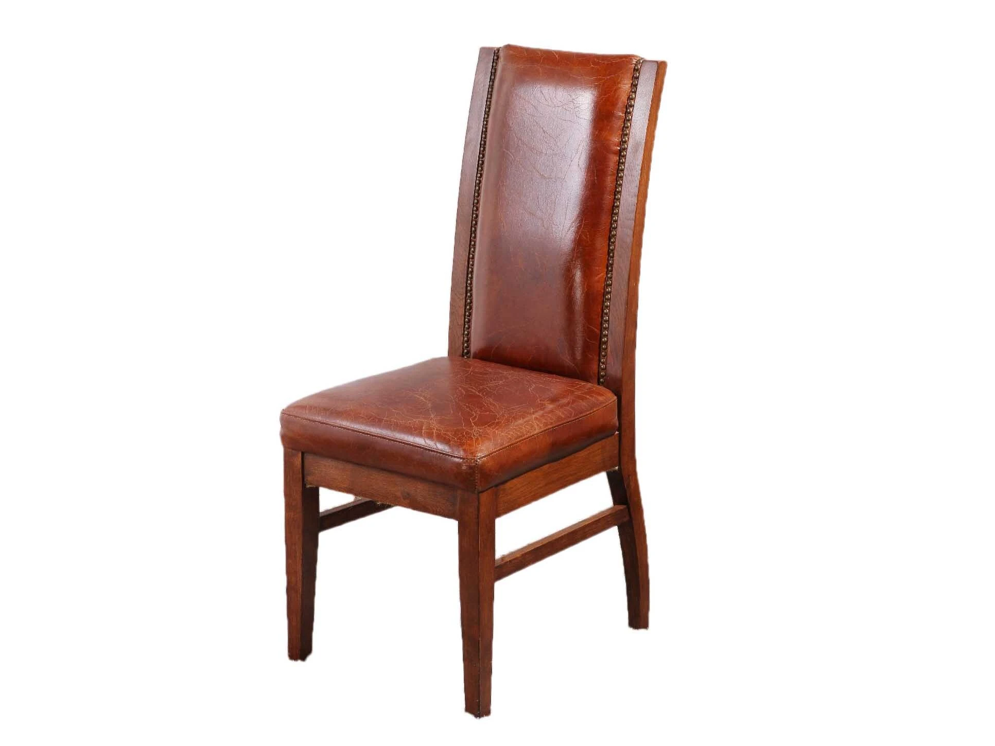 Antique Brown Leather Dining Chair 1