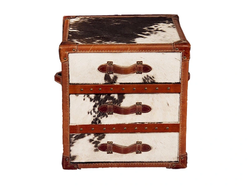 Pony Skin Leather Trunk 3 Drawers 1