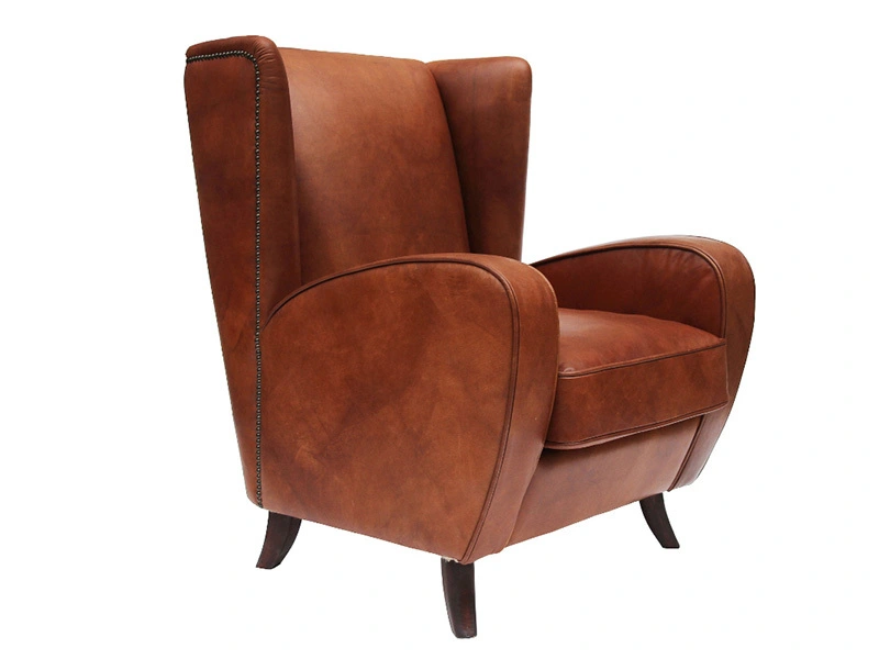 Wing Back Antique Leather Hotel Lobby Chair 1