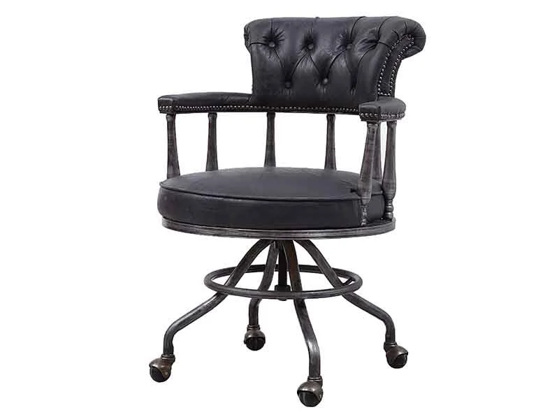 Vintage Leather Chair with Wheels 1