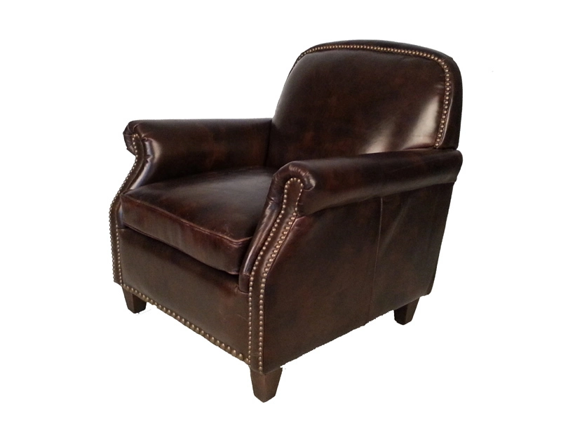 Roll Arm Upholstered Vintage Leather Chair 1
