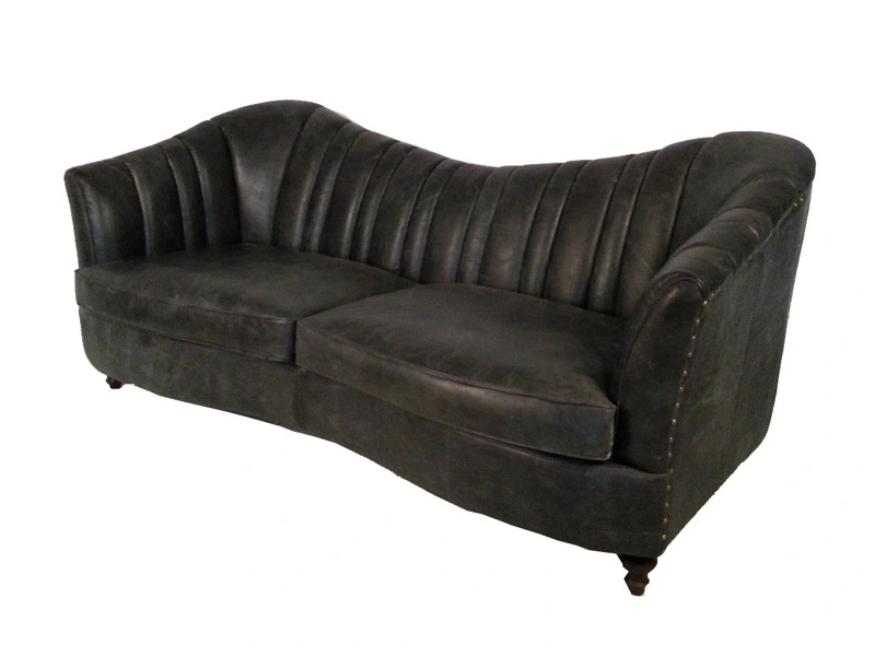 Black Grain Cow Leather Sofa 1