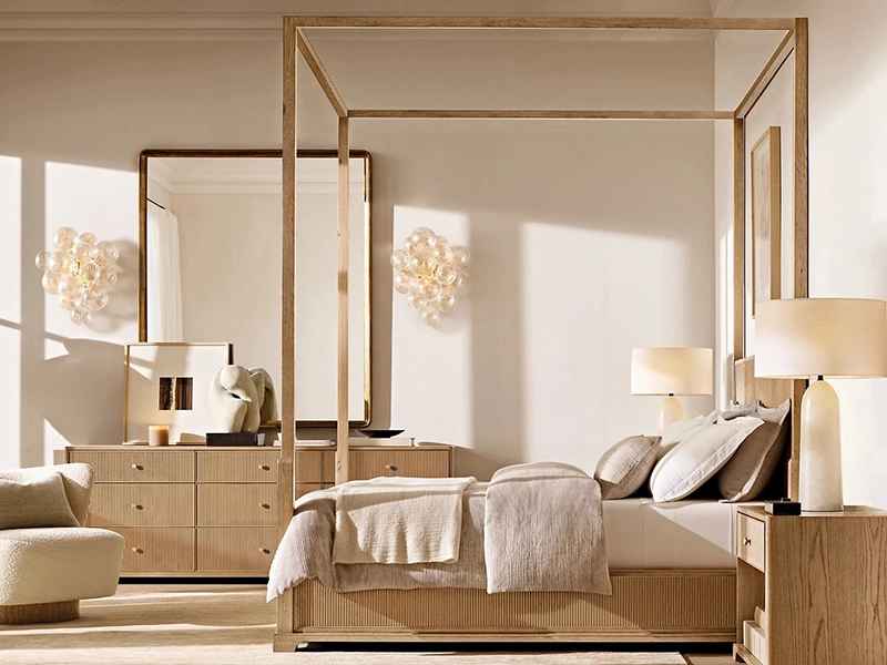 Defaico Oak Solid Wood Bed with Footboard Faddish Modern Style Bedroom Bed 1