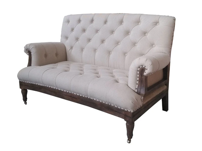 Architecture Back Tufted Roll Arm 2 Seater Fabric Sofa 1