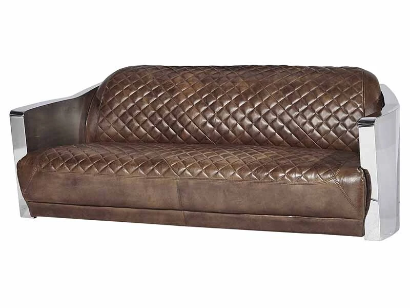 Stainless Steel Arm Vintage Brown Leather 3 Seater Sofa 1