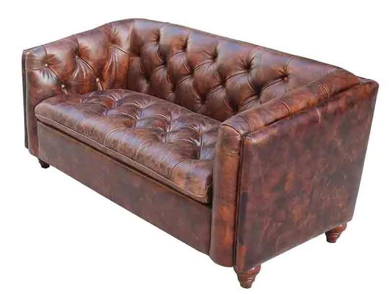 Button Back Vintage Leather Square Sofa 1