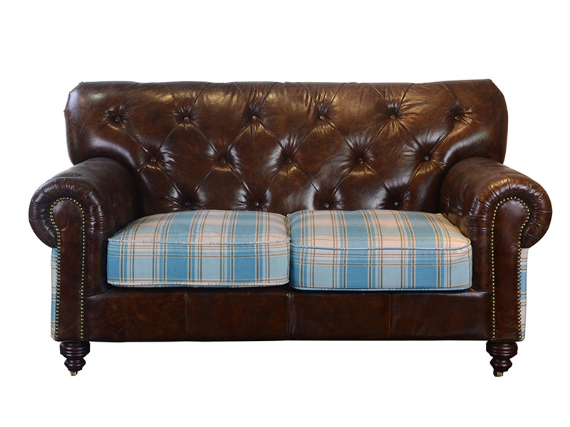 Antique Retro Vintage Leather Two Seats Button Antique Sofa For Living Room 1