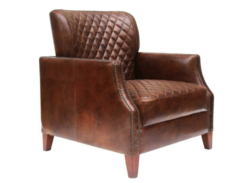 Distressed Brown Leather Diamond Quilted Club Chair 1