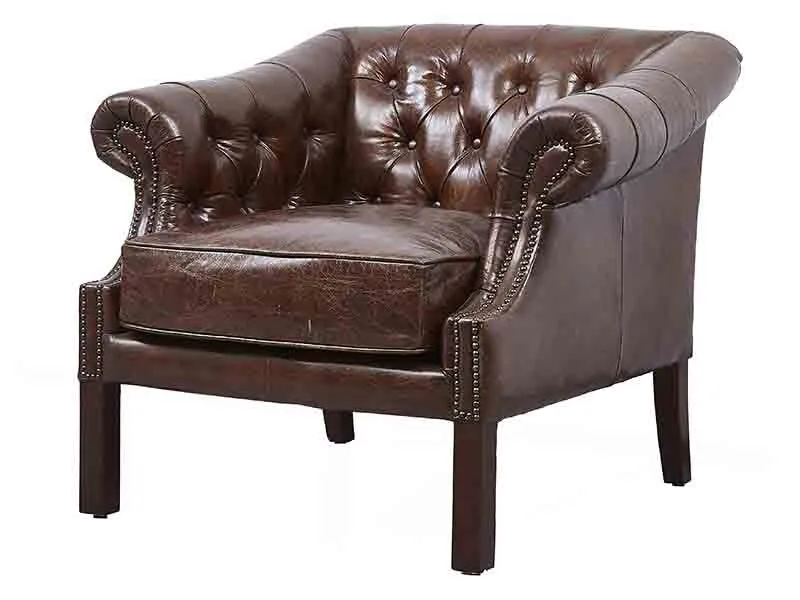 Buttoned Back and Rolled Arm Vintage Leather Sofa 1