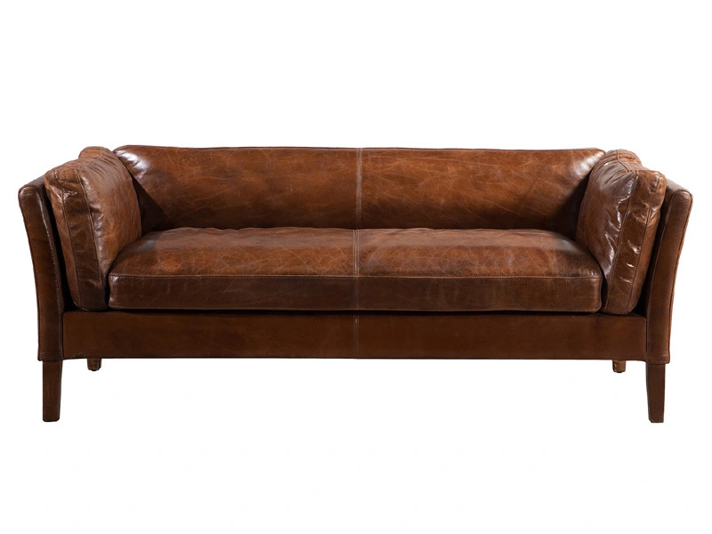 Mid-century Vintage Leather Brown Sofa Set 1