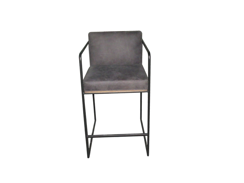 Grey Leather Seat And Metal Frame Bar Chair Use In Club Dining Room Hotel Lobby 1