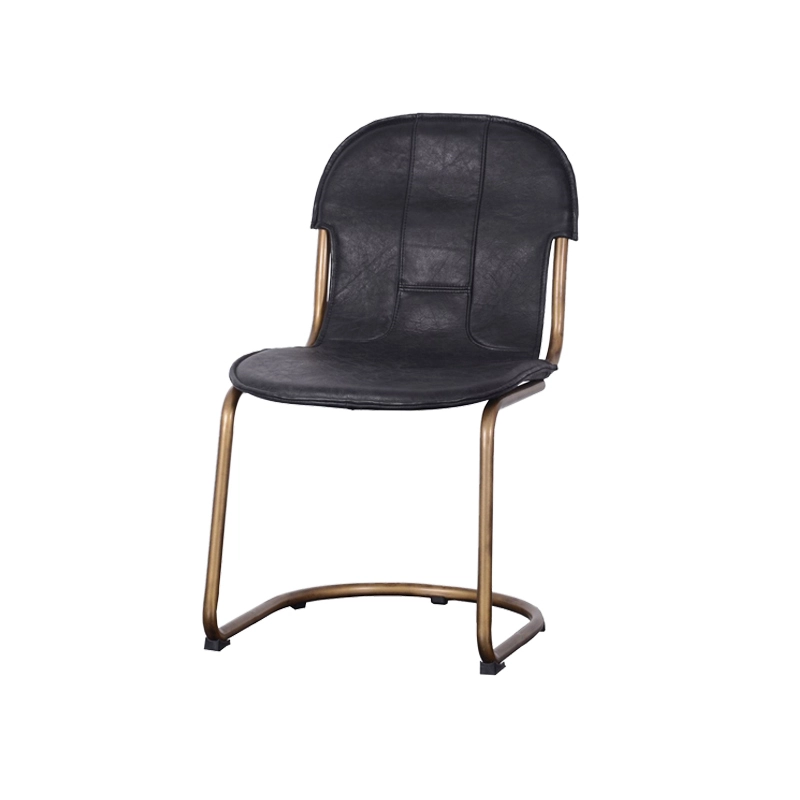 Black  Iron Metal Frame Genuine Leather Dining Chair For Office Hotel Lobby 1