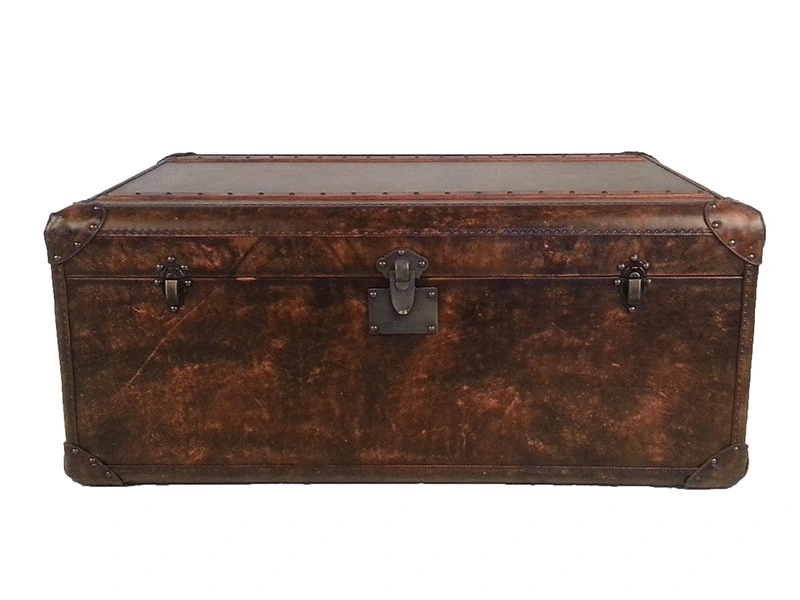 Retro Dark Brown Grain Leather Coffee Table 1