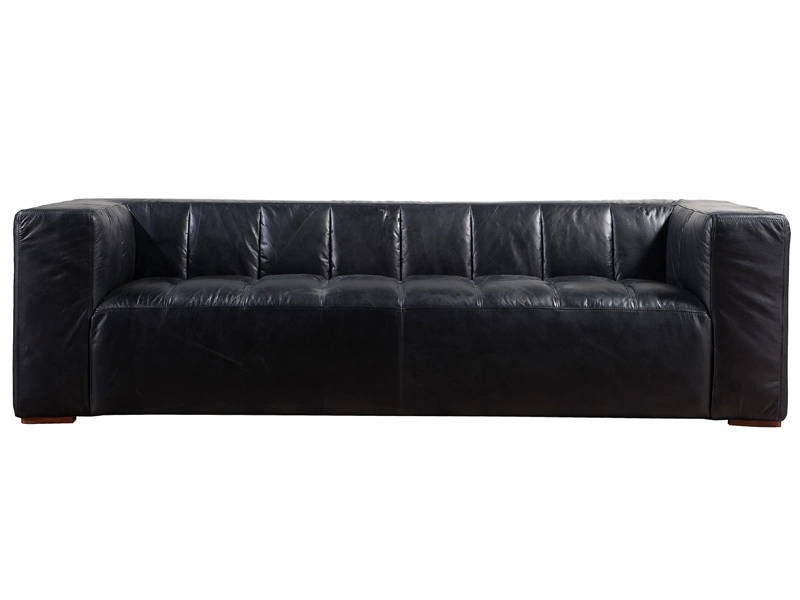 Black Vintage Leather Couch Sofa 1