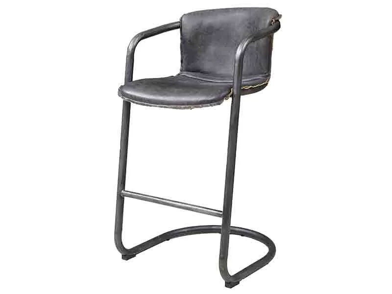 Gray Vintage Leather Industrial High Stool 1