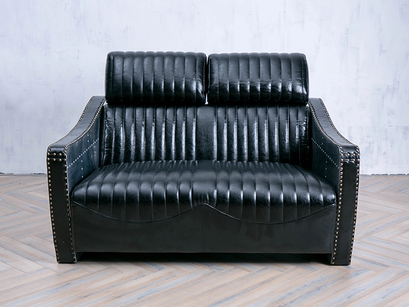 High Quality Leather Living Room Sofa Antique Furniture Black Sofa 2 Seater Black Aluminium Leather Sofa 1