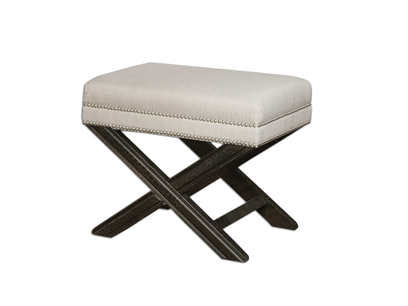 Small Ottoman Bench With Sliver Nail Accents And Rubber Wood Use In Waiting Room For Leisure 1