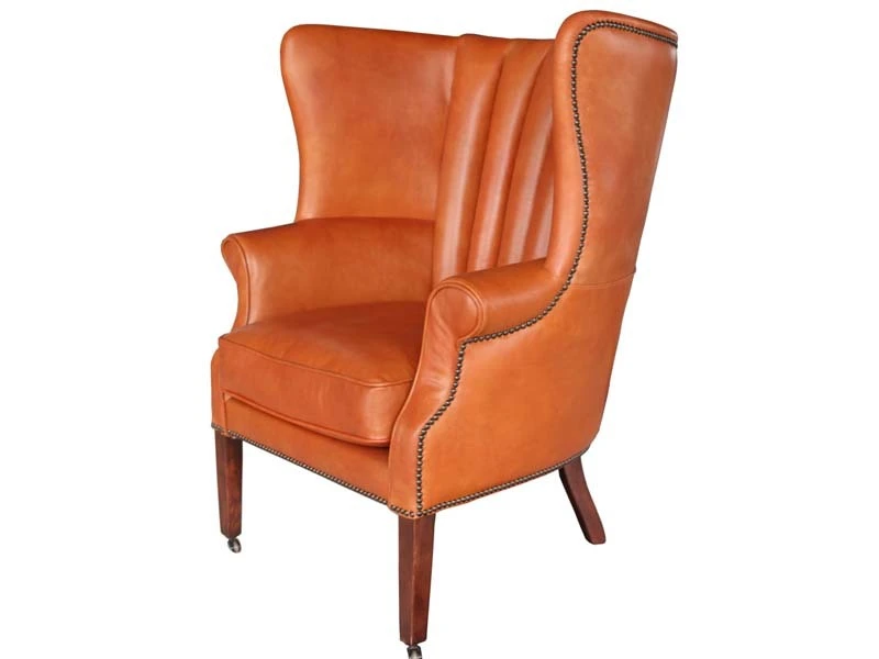 Industrial Rustic High Back Wing Chair with Vintage Leather 1