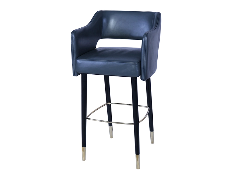 Metal Foot Rest Glossy Wood Legs Luxury Modern Leather Bar Stool Chair 1