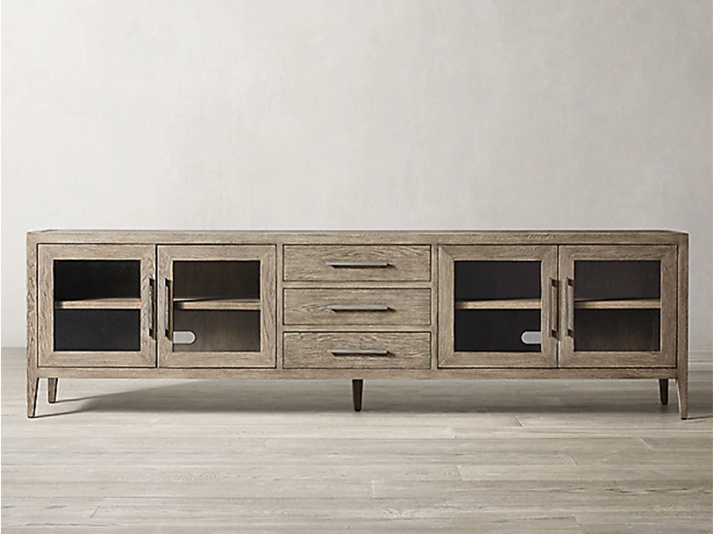 Living Room Entertainment Rustic Black Wood TV Stand Table Cabinet TV Console Unit with Open Storage Shelving 1