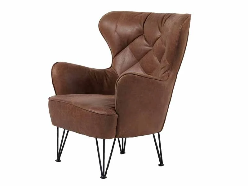 Antique Tan Leather Wing Back Chair 1