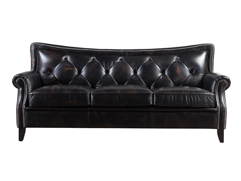 Black Handmade Leather Sofa Set 1