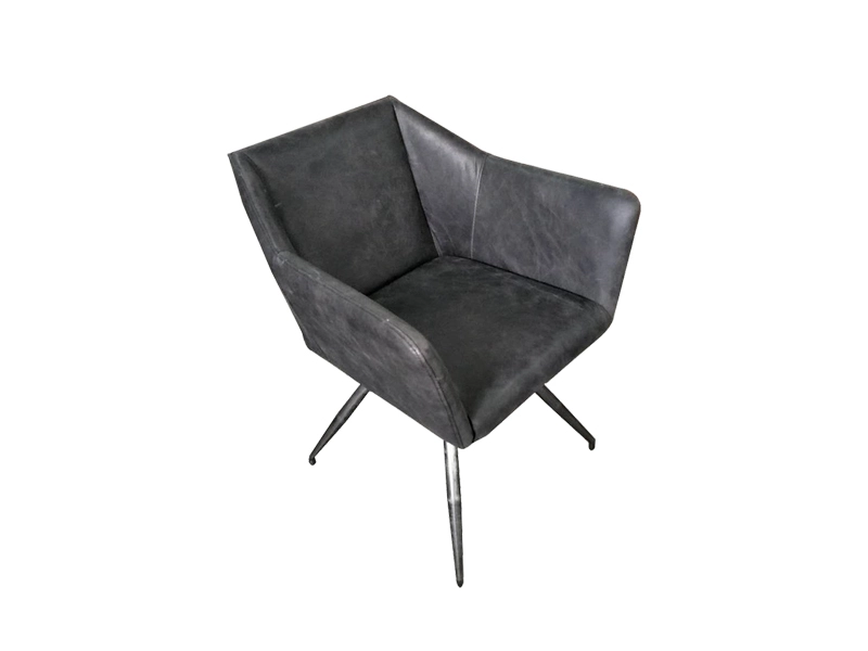 Black Creative Leisure Chair With Metal Frame And Leather Seat For Living Room Lobby Restaurant 1
