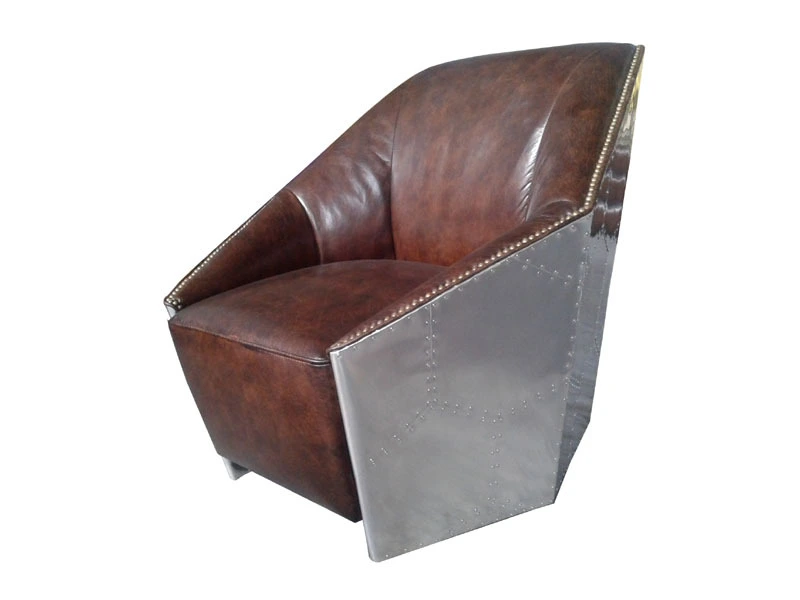 Tobacco Brown Leather Sofa with Riveted Metal Panel Back 1