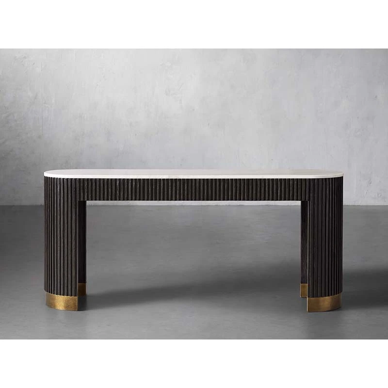 Marble Tabletop Oak Wood Console Table Blace Wood Surface Modern Console Table 1