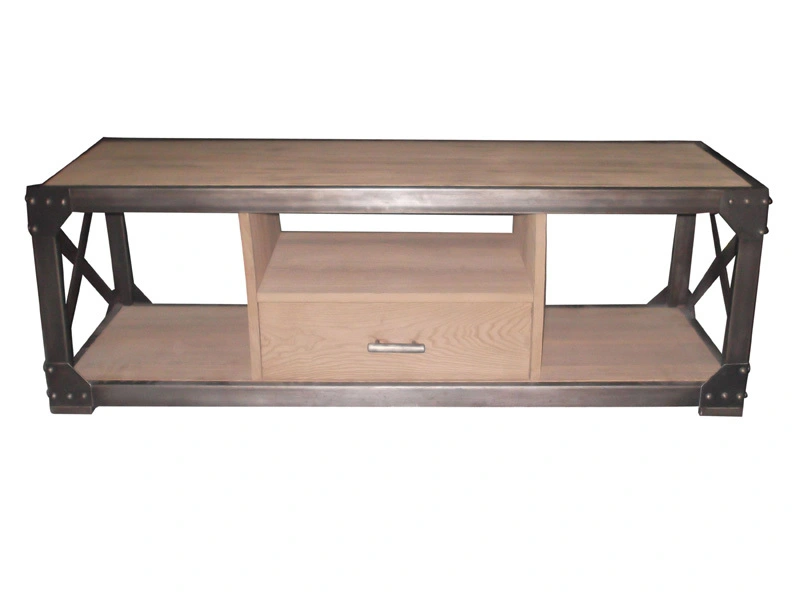  Rustic Metal Frame Industrial Coffee Table with Drawer 1