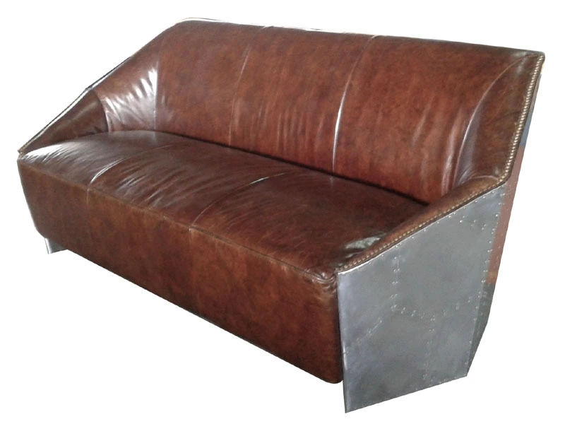 Riveted Aluminium Back Aviator Vintage Leather Sofa 1