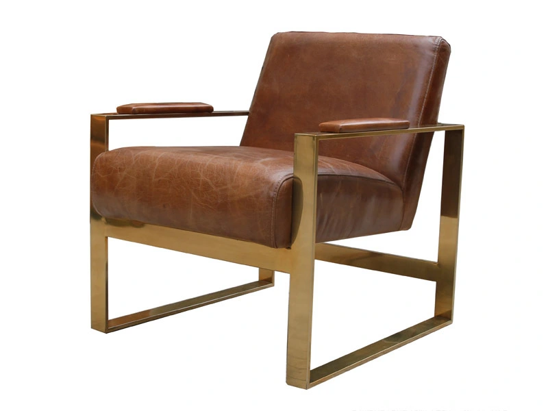 Industrial Chair with Metal Frame in Brass Color 1