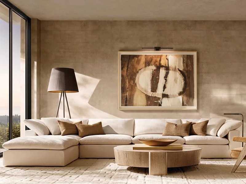 Modern White Linen Fabric and Feather Sofa with 4 Seats 1