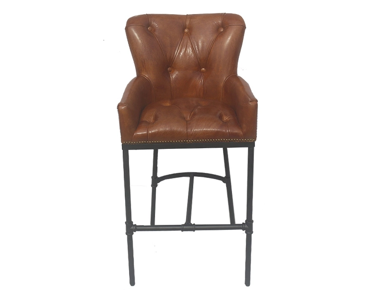 High Quality Customized Bar Furniture Leather Upholstered Buttons Back Designs Wooden Bar Chair 1