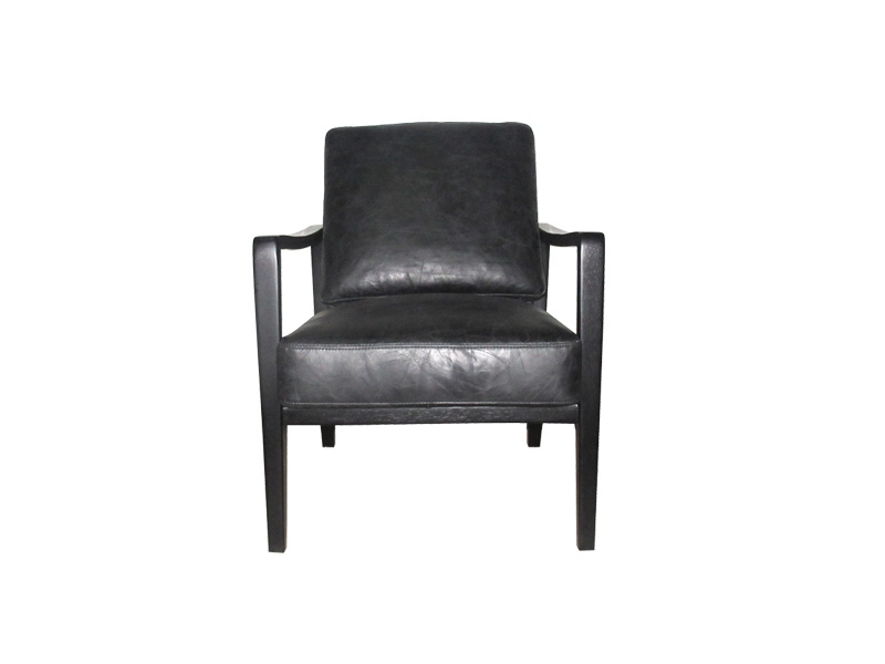 Solid Wood Living Room Arm Chair With Black Genuine Leather For Restaurant Hotel 1