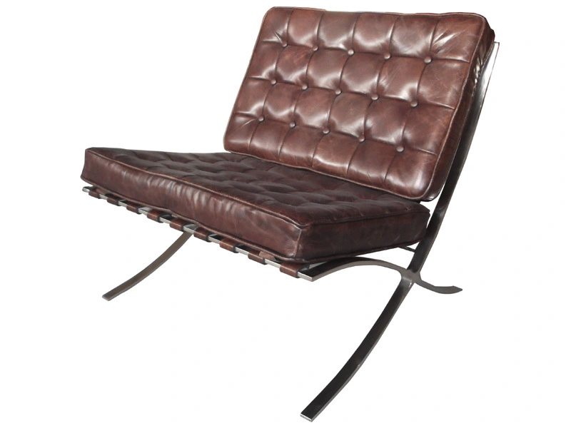 Metal Base Vintage Leather Barcelona Chair 1