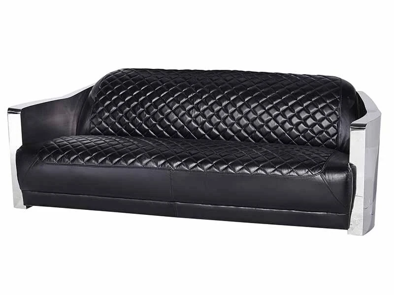 Stainless Steel Arm Vintage Leather 3 Seater Sofa 1