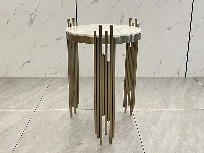 Luxury Gold Finish Metal Side Table with Marble Top 1