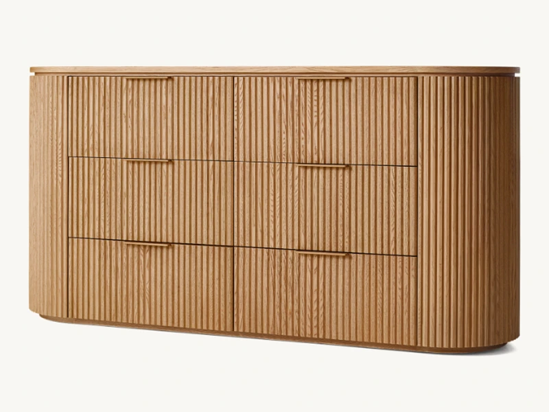 Byron Faddish Striated  Dresser With 6 Drawers Geometric Frames Oak Wooden Dresser 1