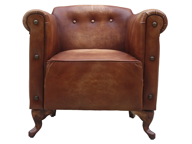 Vintage Leather Chair with Button Back 1