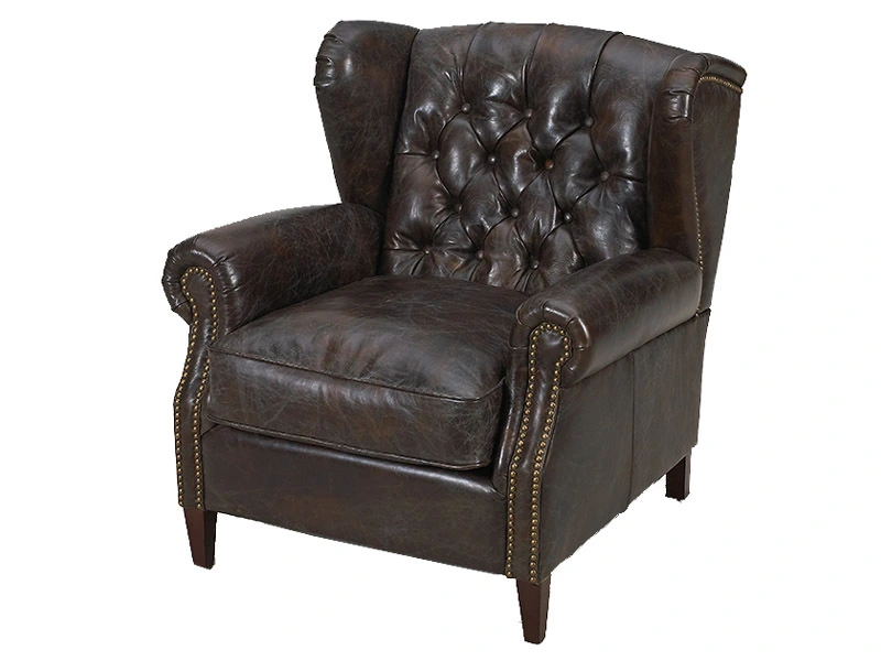 Vintage Leather Button Tufted Wing Back Chair 1