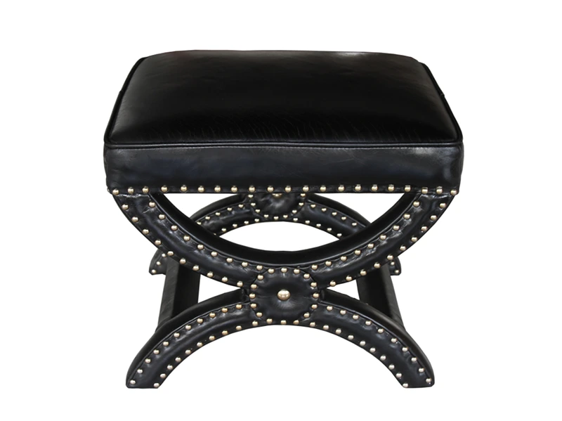 Riveted Toscane Vintage Leather Cross Ottoman 1