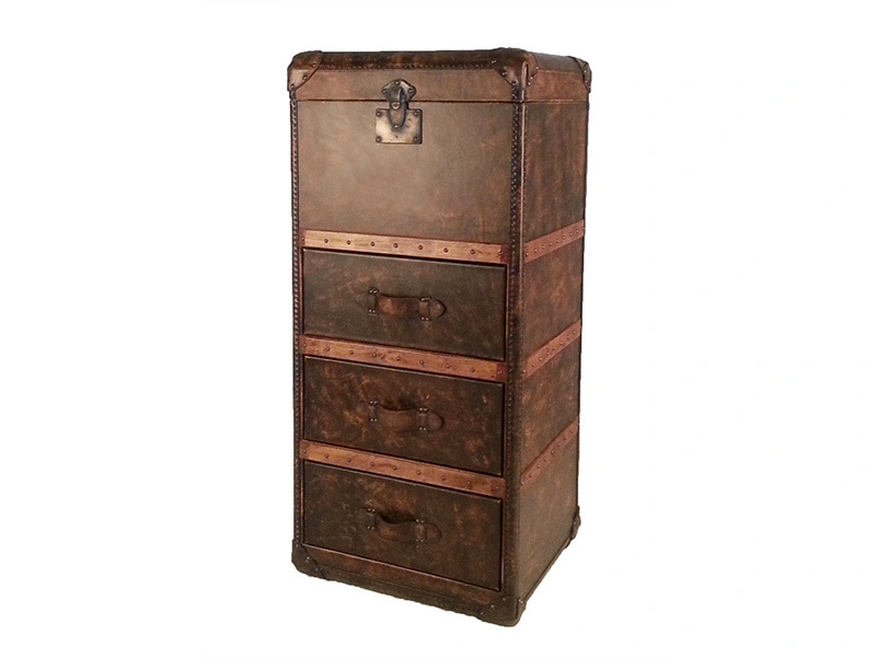 Antique Dark Mountain Leather Tall Side Cabinet 1