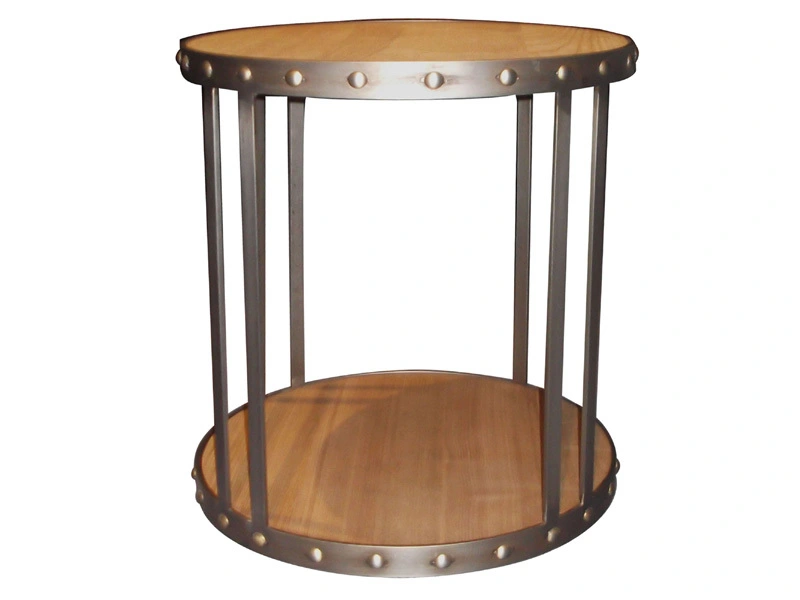Industrial Style Rustic Metal Frame Round Side Table 1